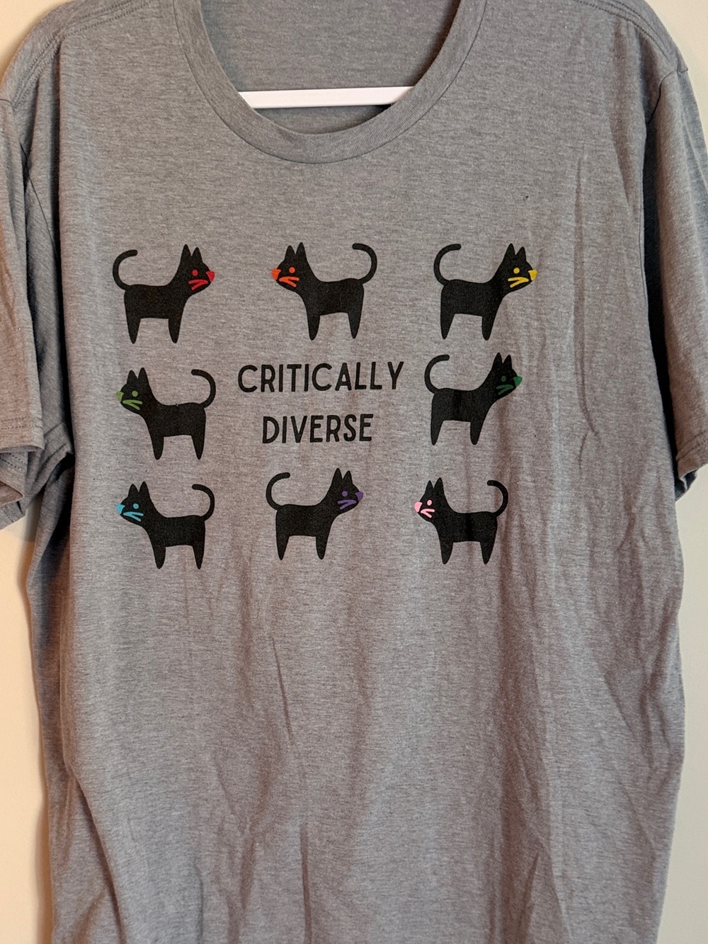 Gray 'Critically Diverse' Cat Graphic Tee Large